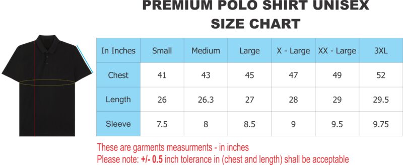 T SQUARE || PREMIUM POLO SHIRTS || SIZE CHART